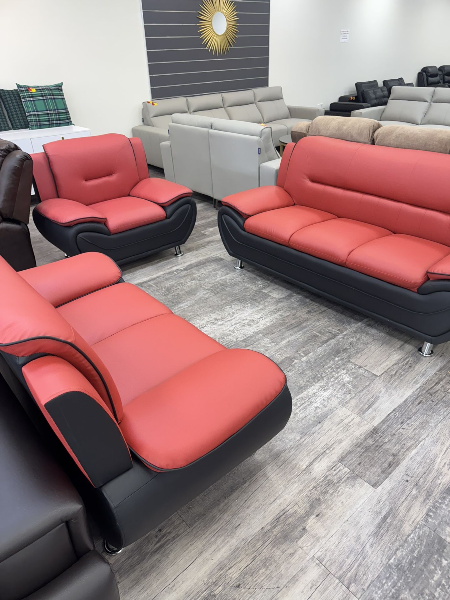 Modern Red And Black 3Pcs Living Room Set