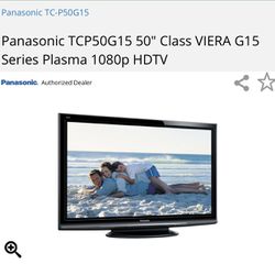 Panasonic TCP50G15 50" FLAT SCREEN TV VIERA G15 Series Plasma 1080p HDTV 1080 