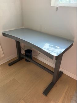 Electric Standing Desk w/ Glass Top & Wireless Charger