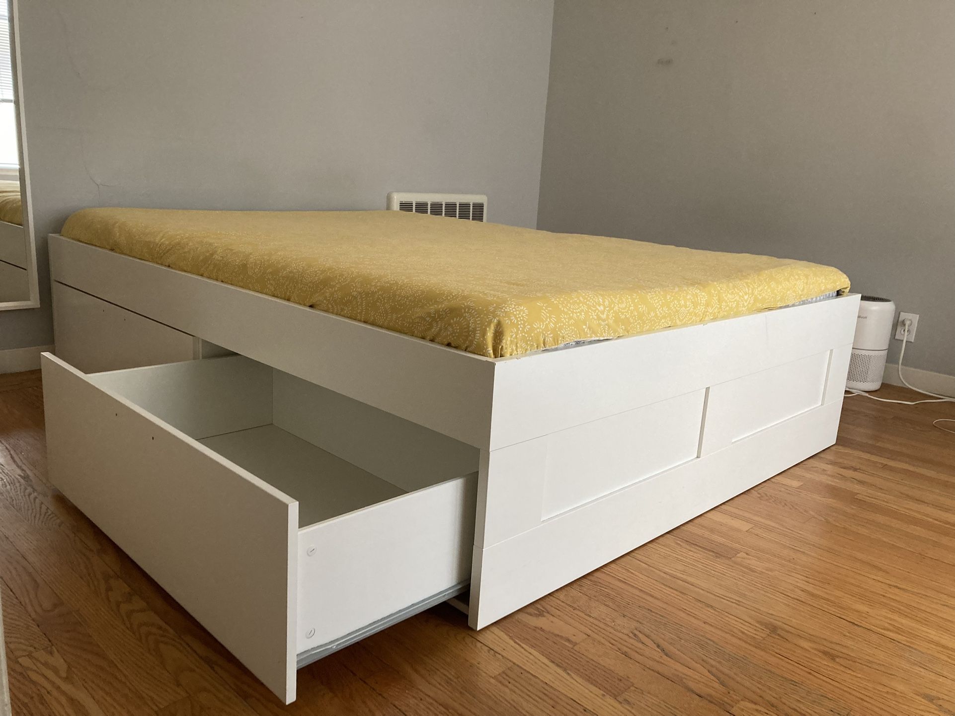 IKEA Queen Bed Frame with Storage Drawers – White