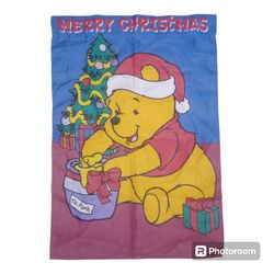 1999 Vintage DISNEY Winnie Pooh Merry Christmas Yard Indoor/Outdoor Flag 28"X40"