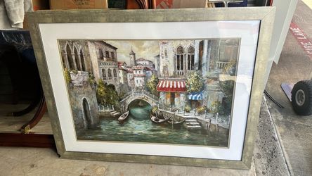 Large Framed Marcini Lithograph Print Canal