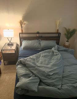 Queen Bed Frame + Nightstand + Lamp