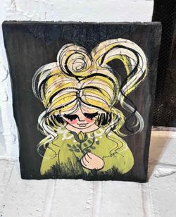 Vintage Wood Painting Signed Jan McPHERSON 11.5”Lx14.5”H