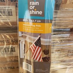 New Rain or Shine 60" Solid Pine Wooden House Flagpole - Tangle-Free Adjustable Rotating Ring - 5 Ft Wall Mount Wood Flag Pole for Garden, Yard, Porch