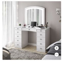 Tresanti Heidi Double Pedestal Vanity Table with Adjustable LED Lighted Mirror