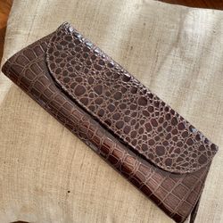 Chocolate Brown Faux Croc Clutch