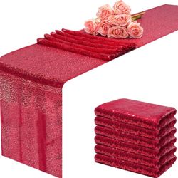 6 Pack Red Sequin Table Runner 12 x 108 Inch - High Density Sparkly Glitter Table Runners for Wedding, Birthday, Anniversary Banquet, Shimmering Red P