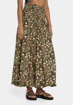A.L.C Catalina Printed Smocked Waist Midi Skirt