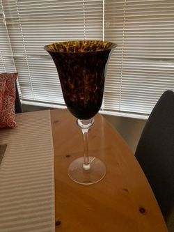 Vase With Amber Gold Tortoise Leopard Swirl In Globe Glass Vase