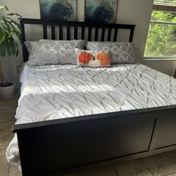 IKEA King Bed Frame With Slats And Mattress 
