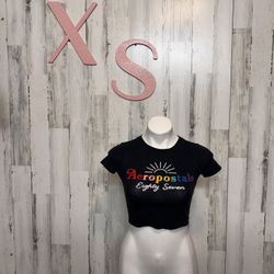 Aeropostale Black Rainbow Logo Crop Top XS