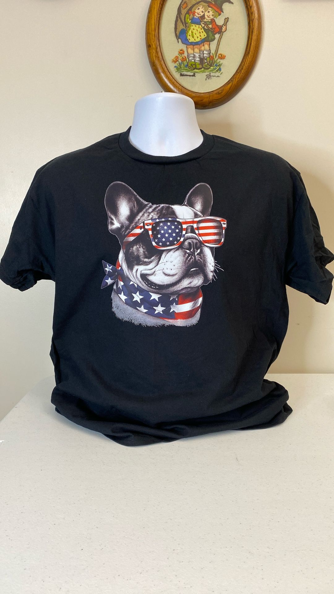 Pug American Flag T-Shirt, New, Gildan 100% Cotton, Size, Large,,(item 361)