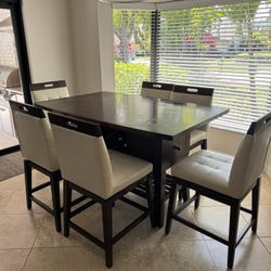 Wood dining table & 7 SWIVEL stools counter height