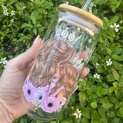 Crystal Glass Style Love Mom 16 Oz