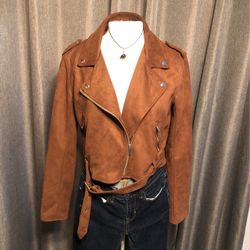 Brown Faux Suede Motorcycle Style Jacket.