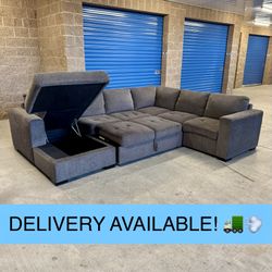 Gray Pullout Sleeper U Sectional Couch Sofa w/Storage Chaise (DELIVERY AVAILABLE! 🚛💨)