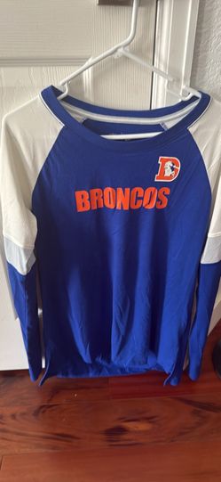 Like new Denver Broncos, blue and white long sleeve shirt