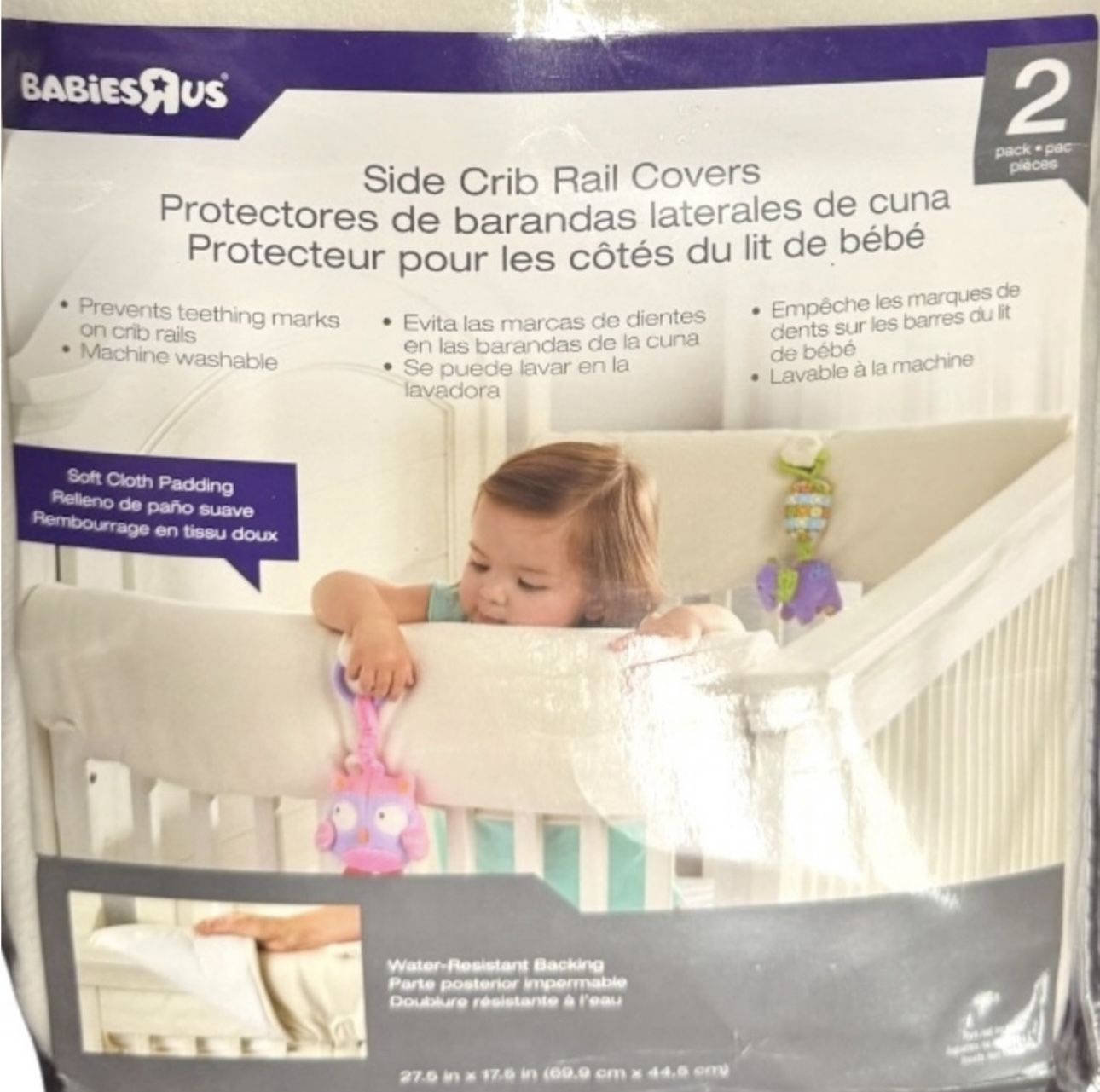 Babies R Us Side Crib Rail Covers NIP 27.6" × 17.5" NOTE PACKAGING COVER MISSING - PRICE REFLECTS