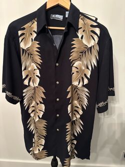 Corsini 100% Rayon Aloha Camp Shirt Mens M Black Tropical Leaf Button Up