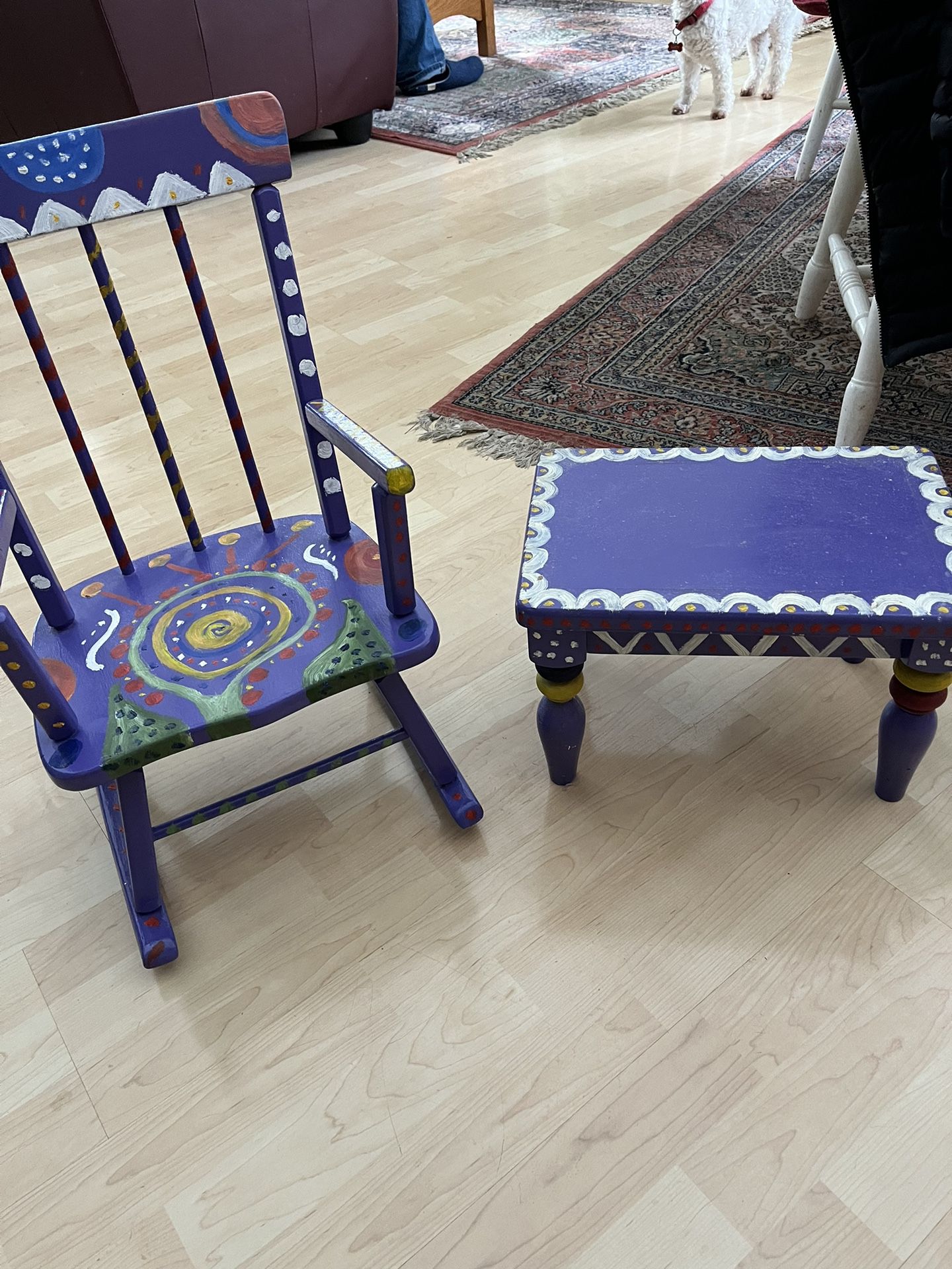 Child’s Rocking Chair And Stool. Hand Painted