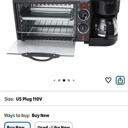 3-in-1 Breakfast Station with Coffee Maker, 4-Slice Toaster Oven