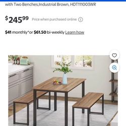 3 Piece Dining Table Set Breakfast Nook Dining Table with Two Benches,Industrial Brown