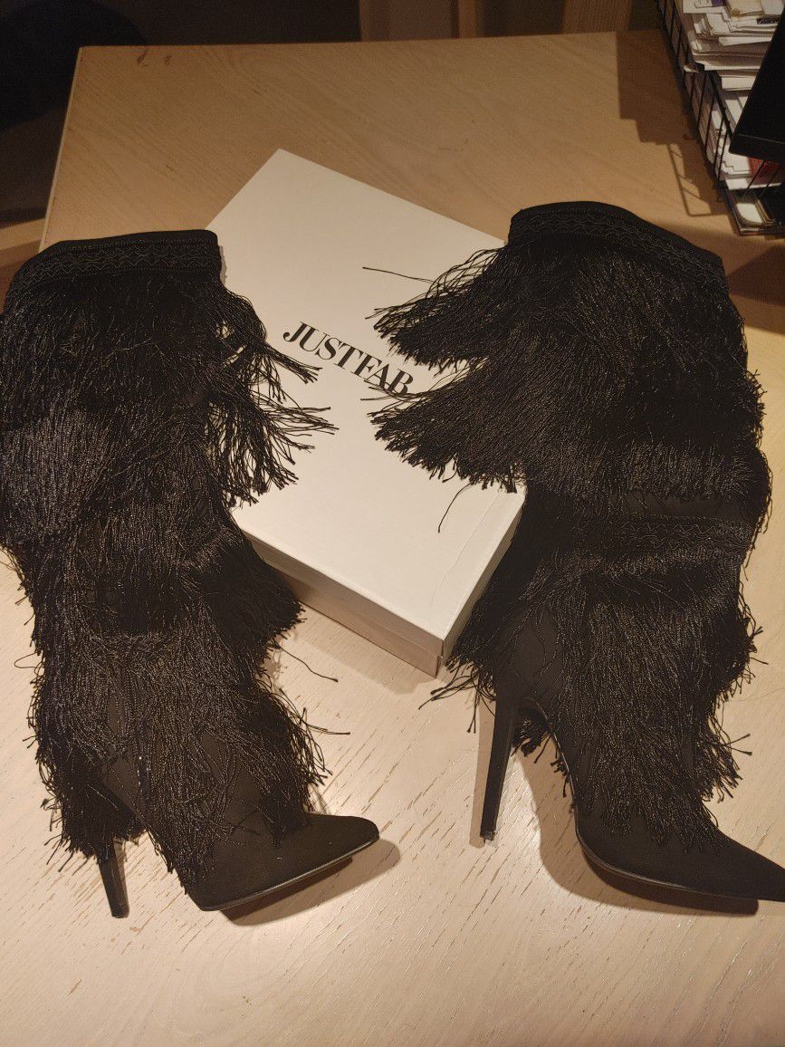 Black Fringe Boots Size 6