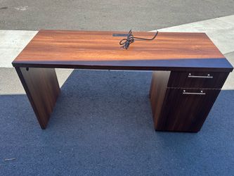 Walnut Brown Wood Desk with Drawer and Storage