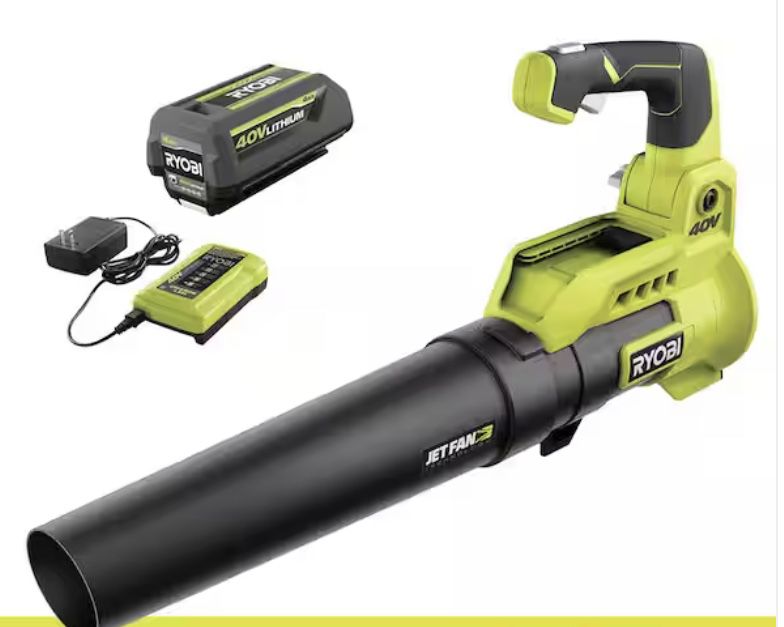 RYOBI 40V 110 MPH 525 CFM Cordless Battery Variable-Speed Jet Fan Leaf Blower with 4.0 Ah Battery and Charger