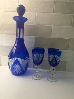 Crystal Bohemian Decanter & 4 cordials