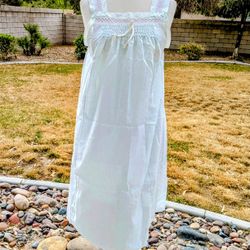 VTG Yolande 1980's Babydoll Light Blue Cotton & Lace Accent Nightgown Slip EUC