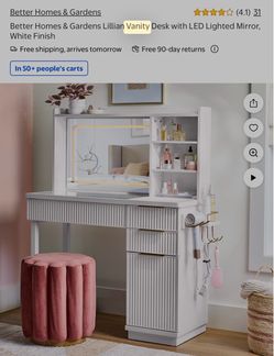 New -Better Homes & Gardens Lillian Vanity Desk with LED Mirror