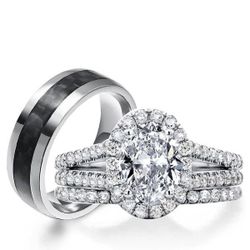  Engagement Match Rings Set 