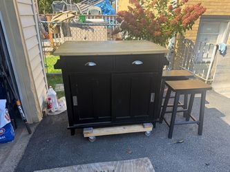 Black Kitchen Island with Butcher Block Top