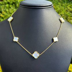 Jewelry 925 sterling silver Van cleef style MOP clover shape necklace 20” 1mm