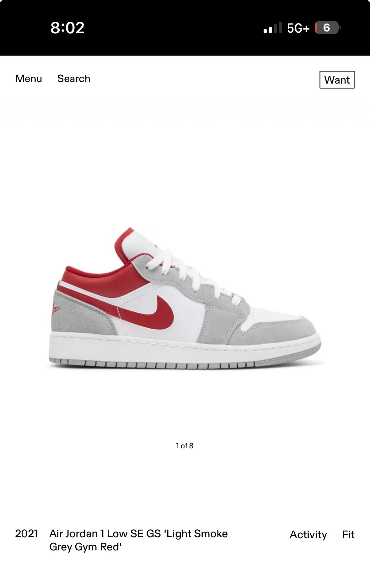 Air Jordan 1 Low SE GS 'Light Smoke Grey Gym Red'