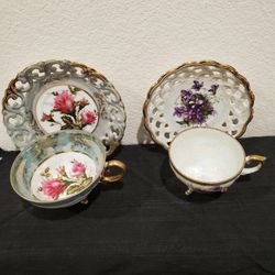2 Vintage Exquisite Floral Tea Cup Sets By Royal Sealy Japan