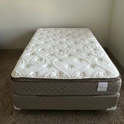 Full Size Bed.  Immaculately Clean- Spotless.  Frame, Box Spring, Mattress With Built-In Mattress Topper