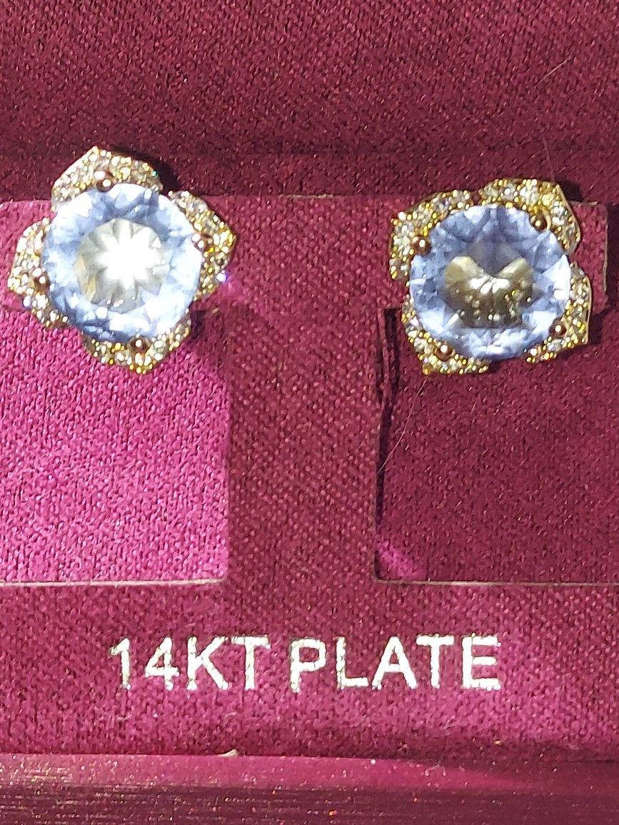 Earrings Gold Plated On Silver With Aquamarine