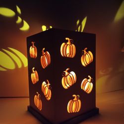 Light Up Wood Cutout Lantern With Pumpkin Design 