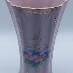 Vtg H & C Original Rosa Porzellan Czech Republic Hand Painted Pink Floral Vase