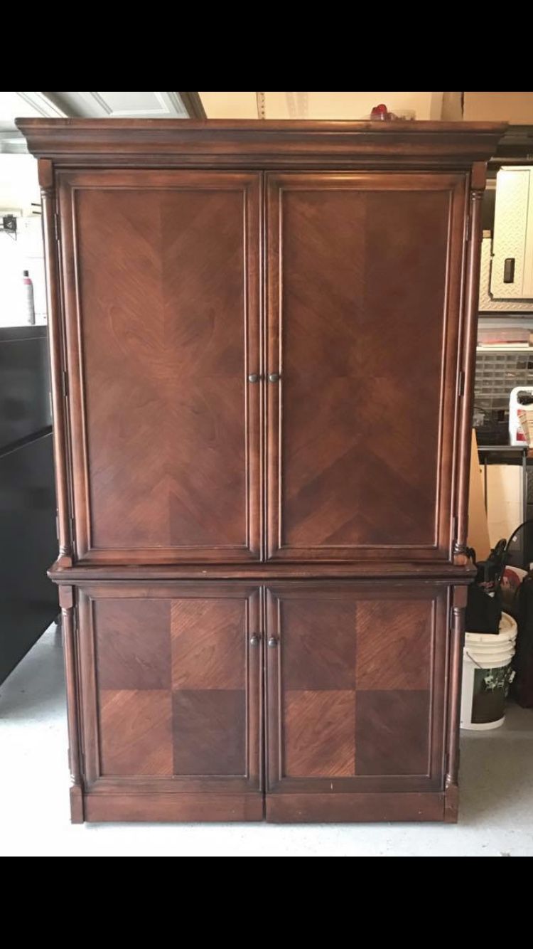 Solid wood, computer armoire w/ file cabinet