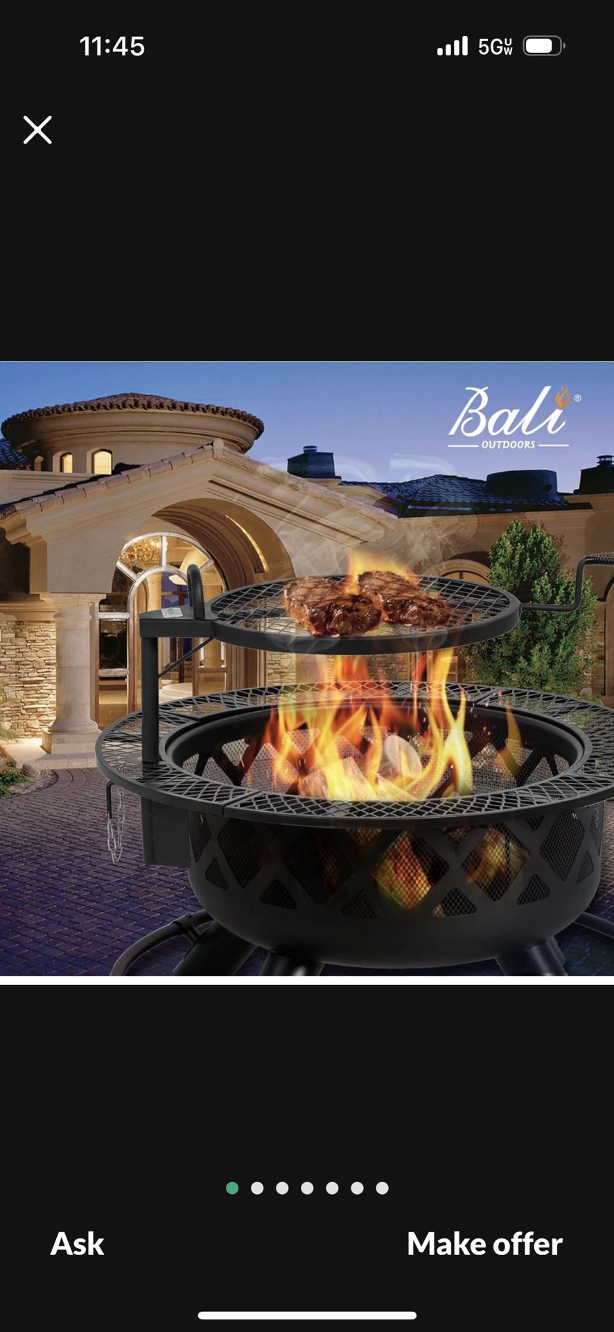 BALI OUTDOORS Wood Burning Fire Pit, 32 Inch Outdoor Backyard Patio Fire Pit with 18.7 Inch Cooking Grill Grate, Black