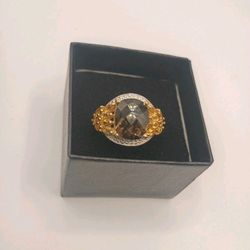 STUNNING Signed Citrine And Topaz Ring Size 7
