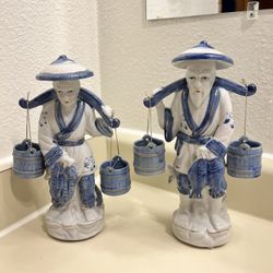 couple asian man and woman fishing. White and blue 10-inch figures