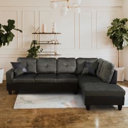 Taupe Sectional Couch With Ottoman
