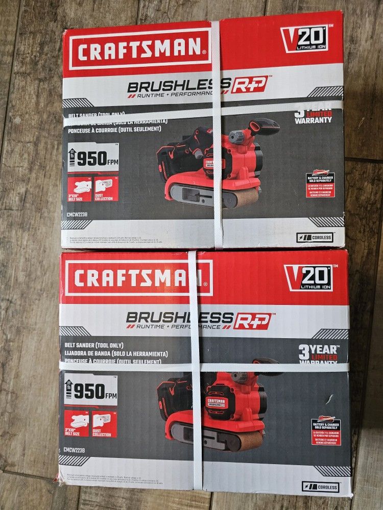 2 Craftsman V20 Brushless Belt Sanders BOTH FOR $85!!!