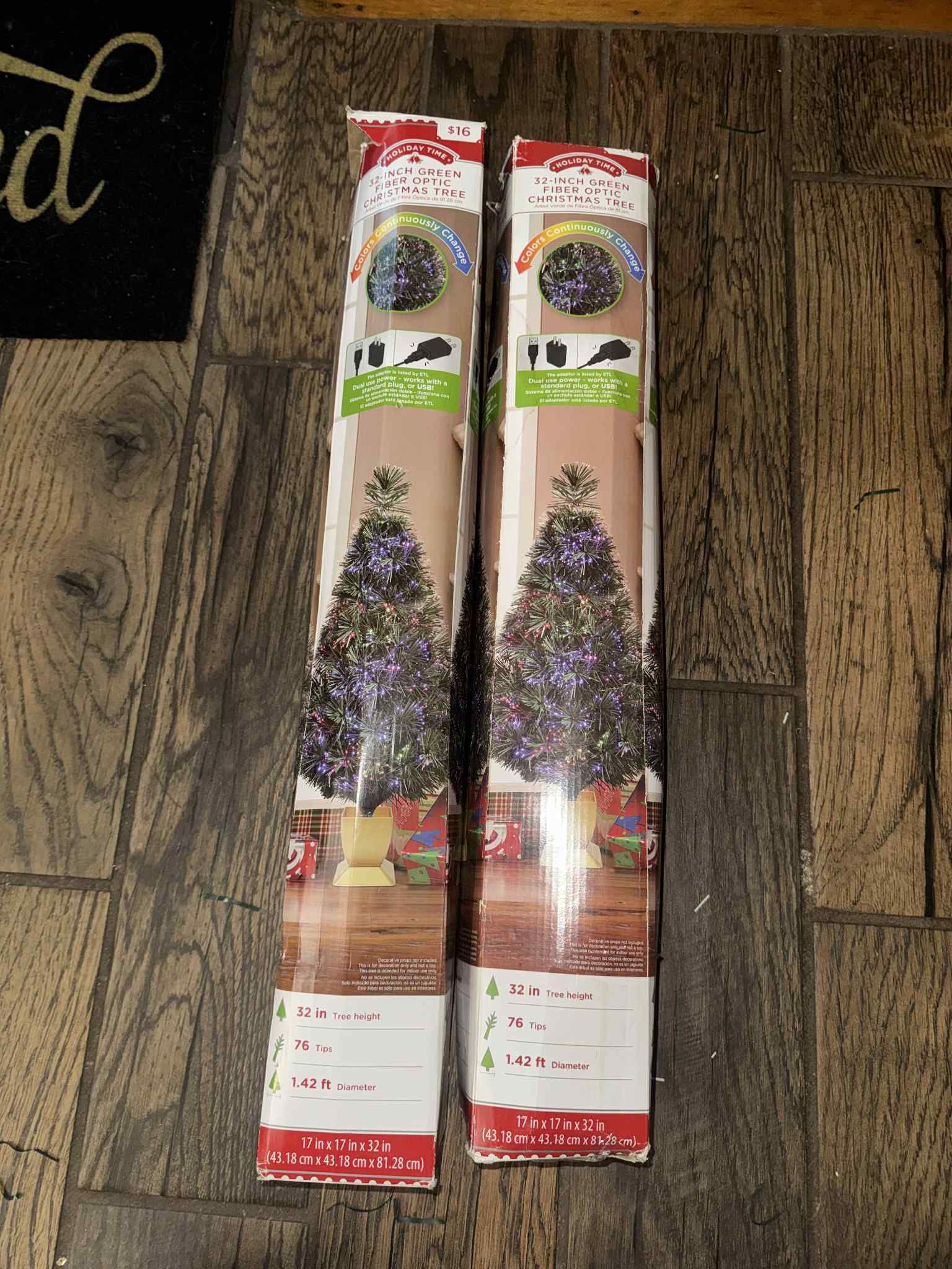 (2) 32 inch lateen fiber optic Christmas trees