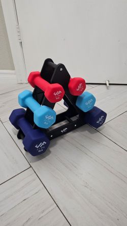 32lbs dumbbell Weight set with rack. 2x3lbs. 2x5lbs. 2x8lbs